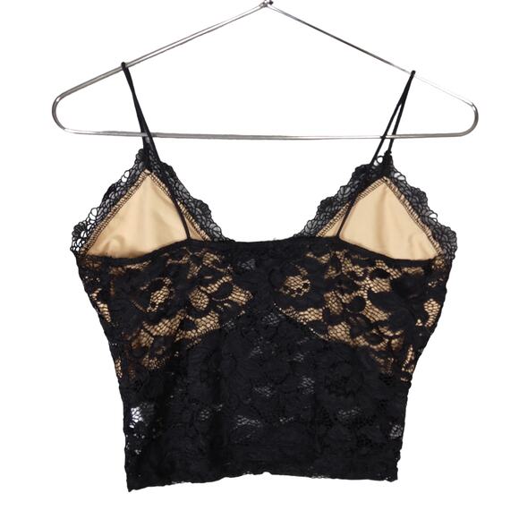 Love Tree Crop Top Lace Top Size Small Black with Nude Lining - Picture 2 of 6